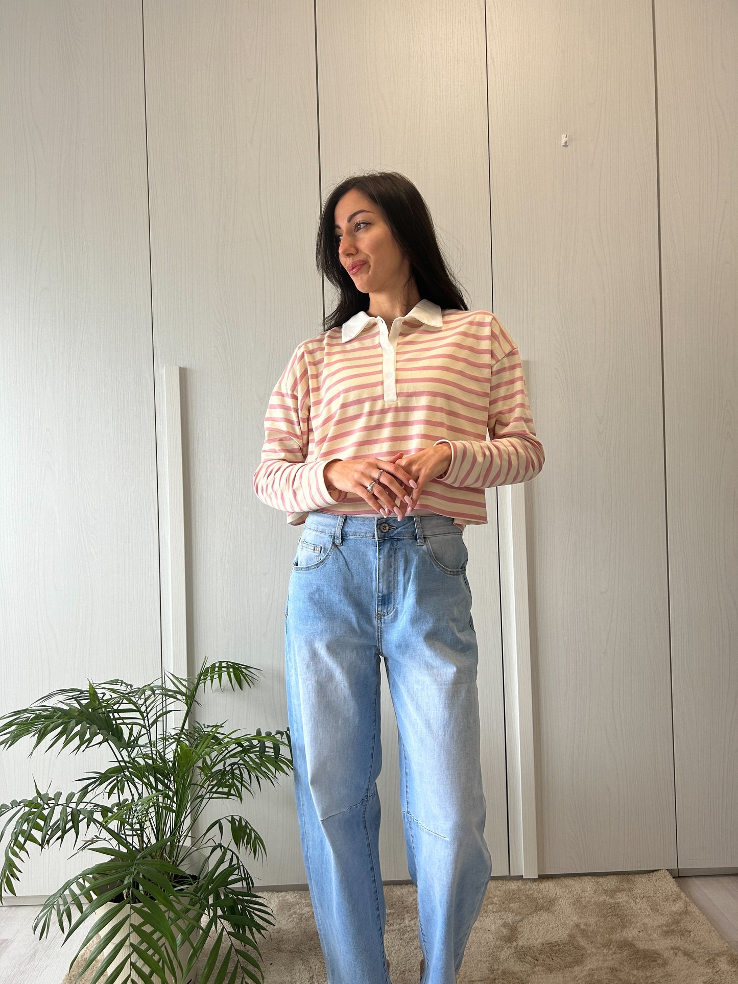 MAGLIA/POLO A RIGHE ROSA